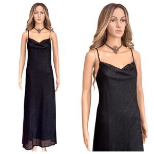 Vintage Marina 90s y2k slip dress maxi Cowl neck Black goth witchy y2k 8 Medium